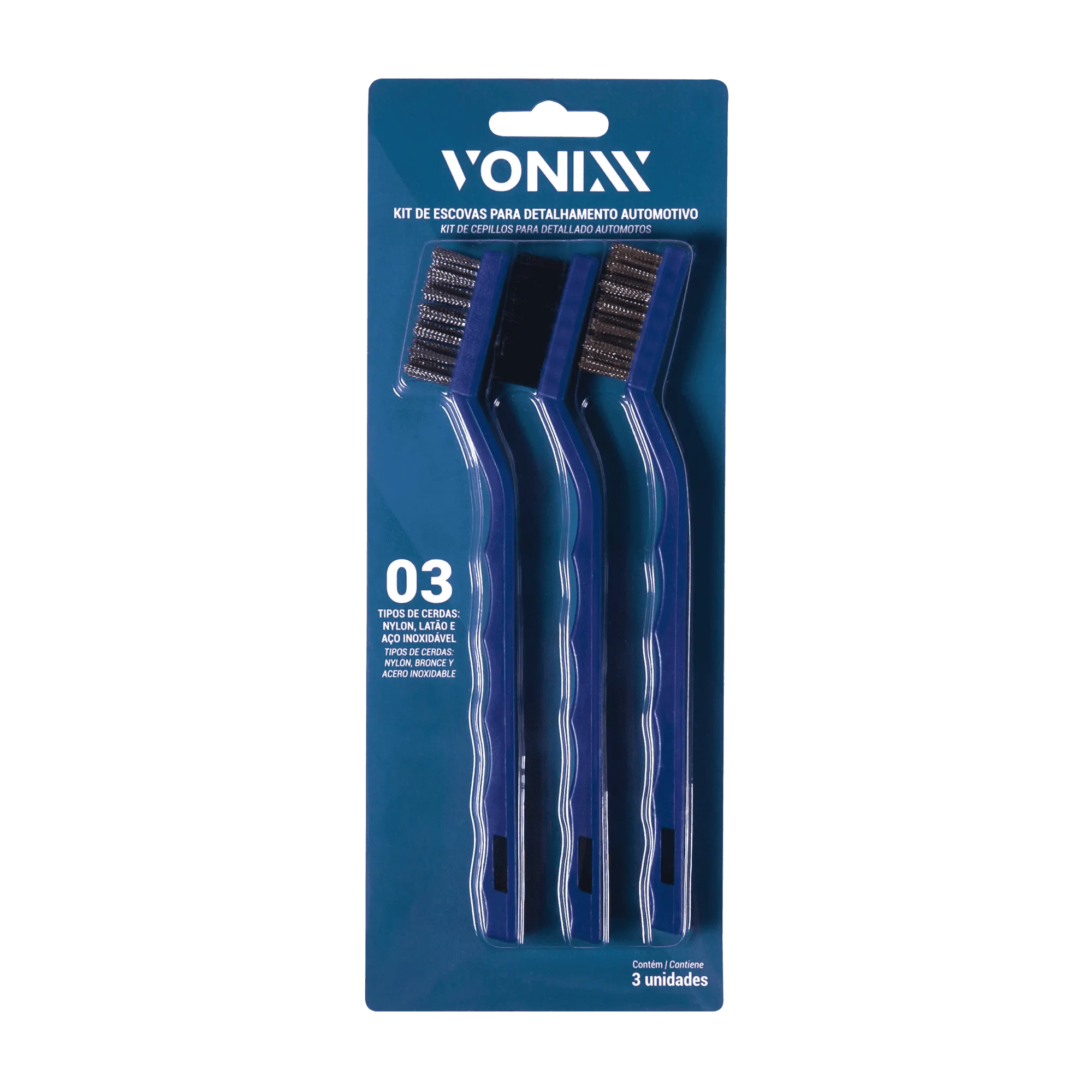 KIT 3 ESCOVAS DETALHAMENTO NYLON ACO LAT